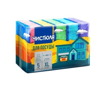 Губка для посуды Чистюля 5 XL поролоновые с абразивом 5 шт.