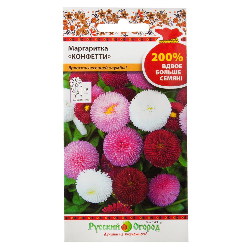 Цветы Маргаритка Конфетти 0,1г Русский Огород