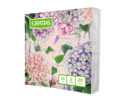 Салфетки 20шт Gratias 33х33 3сл Гортензии в цвету