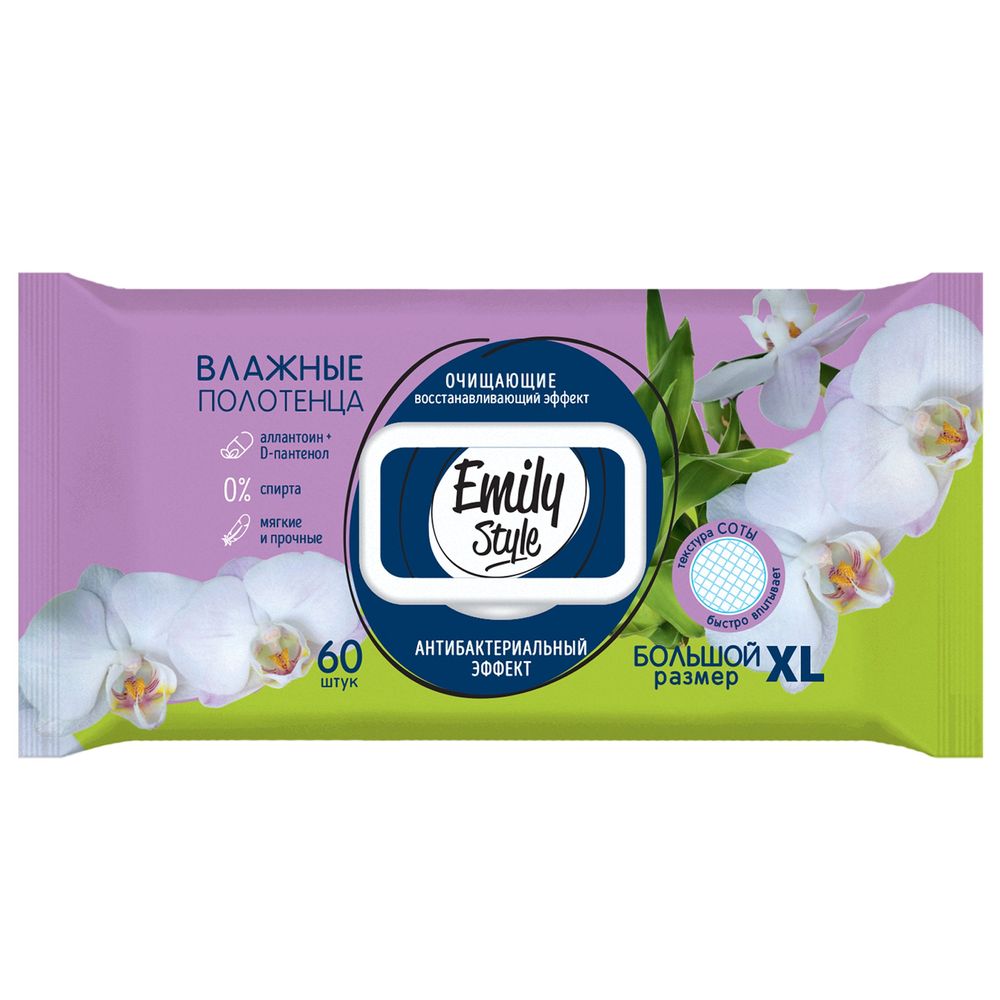 Влажные полотенца для всей семьи антибак. с крышкой XL   60шт Emily Style 