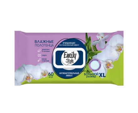 Влажные полотенца для всей семьи антибак. с крышкой XL   60шт Emily Style 