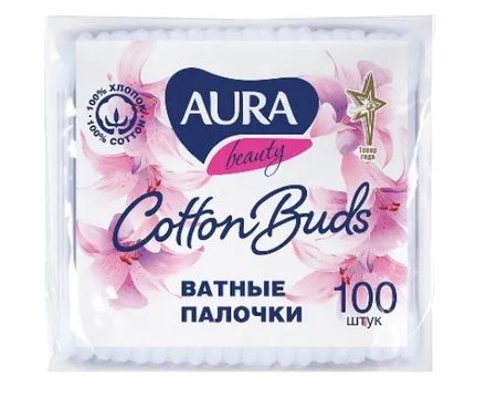 Ватные палочки 100шт в пакете Aura 