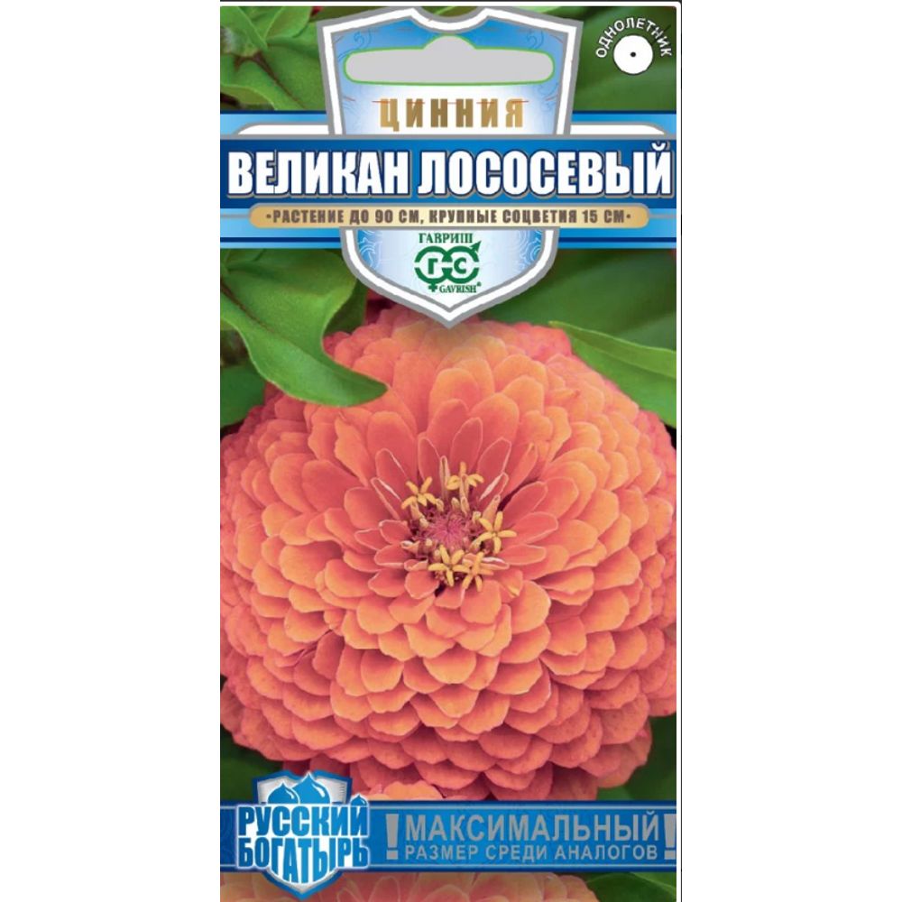 Цинния Великан лососевый 0,3г Русский богатырь Гавриш