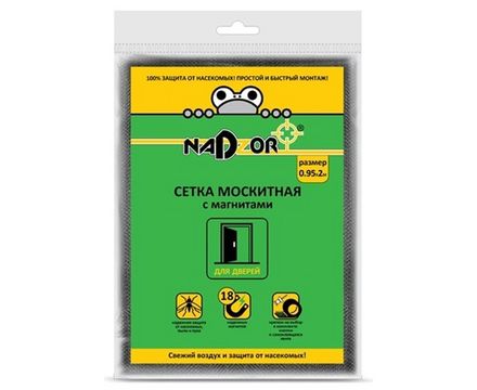 Сетка москитная с крепежом 1*2,1м с магнитами, в пакете, черная, Nadzor