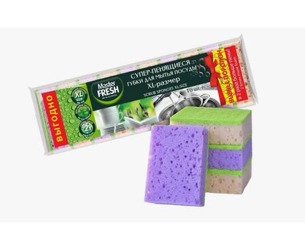Губки для мытья посуды XL (bubble-поролон), 10шт. микс яркие цвета МФ