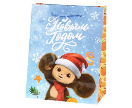 Пакет подарочный с глянц.лам. 26.4*32.7*13.6 см (L) Чебурашка в колпаке, 157 г 