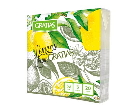 Салфетки 20шт Gratias 33х33 3сл Лимонный сад