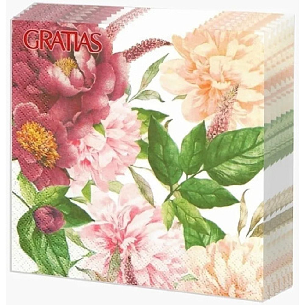 Салфетки  3-х сл. 33 х 33  20шт Цветущие  пионы Gratias   