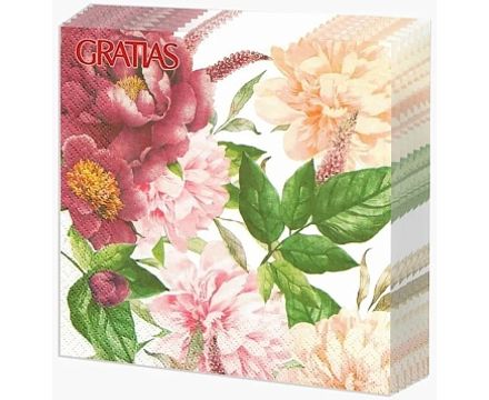 Салфетки  3-х сл. 33 х 33  20шт Цветущие  пионы Gratias   