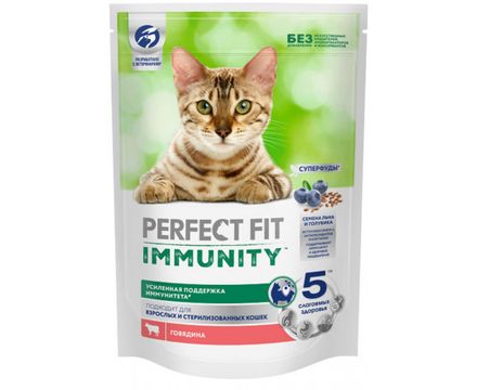 Корм сухой Perfect Fit Immunity для кошек Говядина 580г