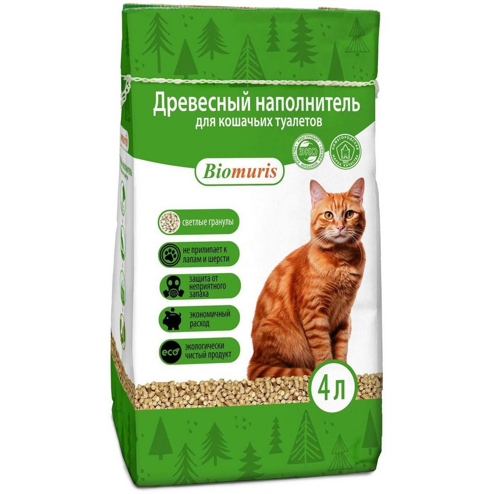 Наполнитель для Кошачьего Туалета Biomurus Древесный 4л