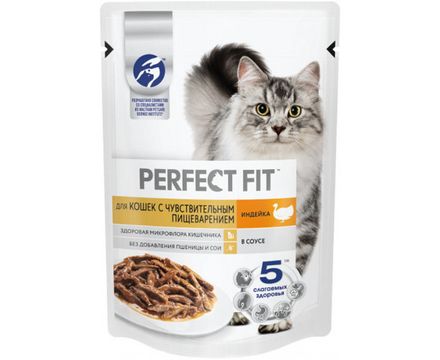 Корм для Кошек Perfect Fit с Чувствительным Пищеварением с Индейкой 75гр