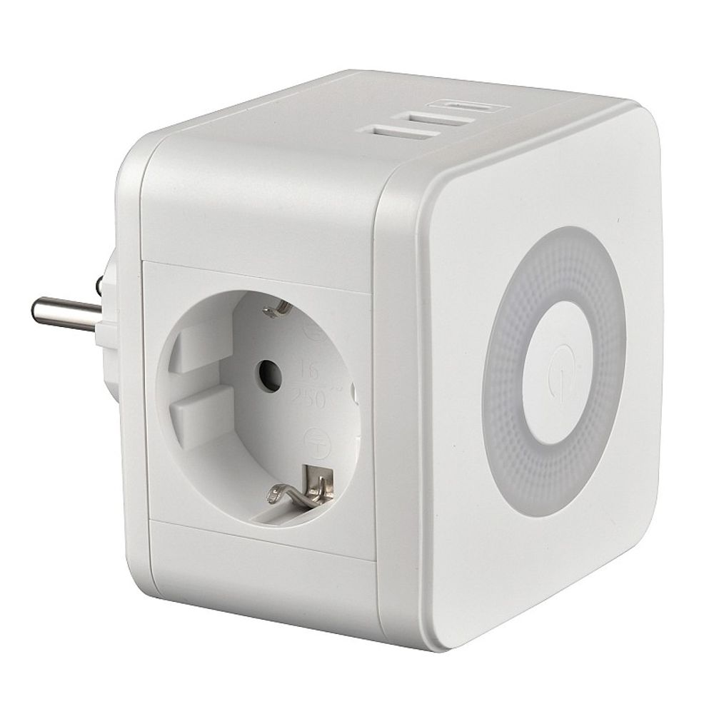  Разветвитель сетевой с выключателем, с/з. 2 гнезда. 2USB+1TYPE C. 16А,