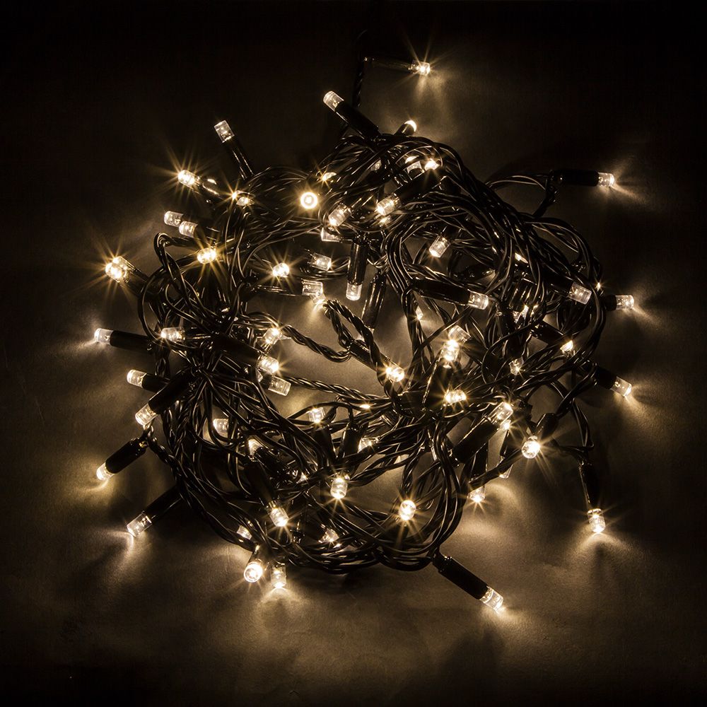 Гирлянда линейная, 100 LED, статич. свечение, 2700К, 10 м +1.5м черный шнурCL33 