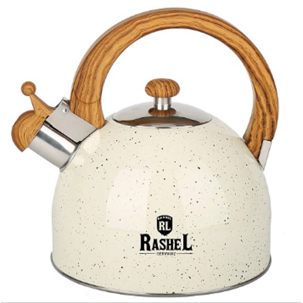 Чайник Rashel М-7190 3л, нерж. сталь со свистком, кремовый