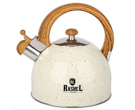 Чайник Rashel М-7190 3л, нерж. сталь со свистком, кремовый